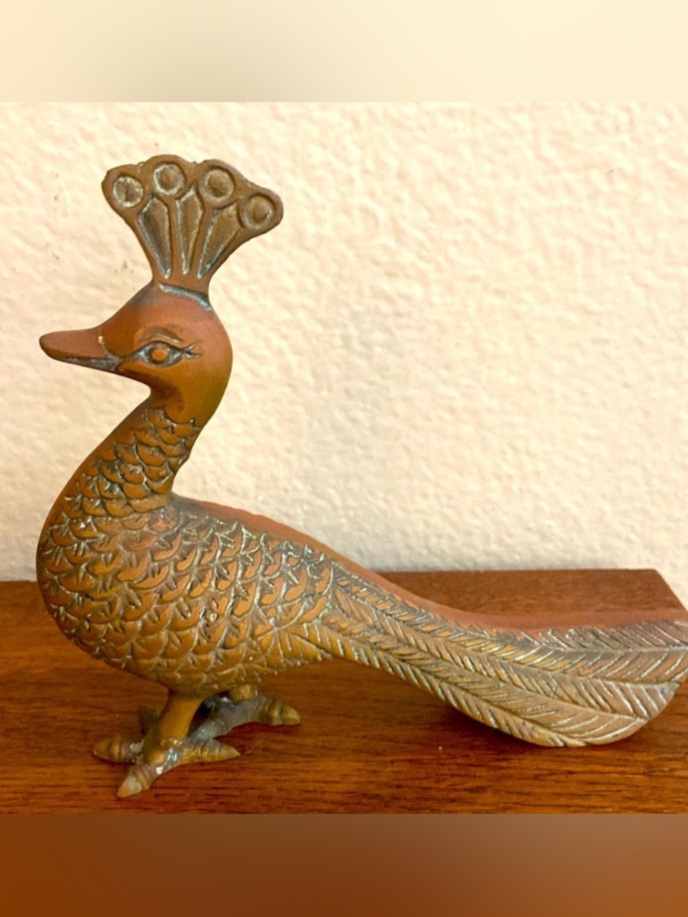 Vintage Brass & Copper Peacock with Patina